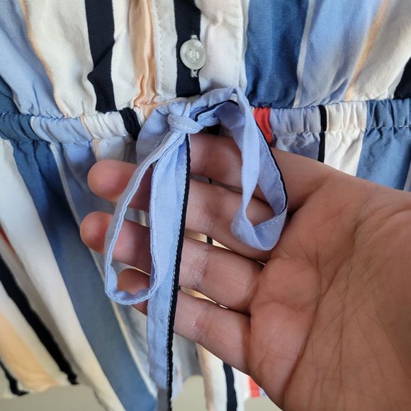 Lane Bryant Womens Blouse Size 16 Blue Stripes V Neck Popover Drawstring Waist - Picture 5 of 8